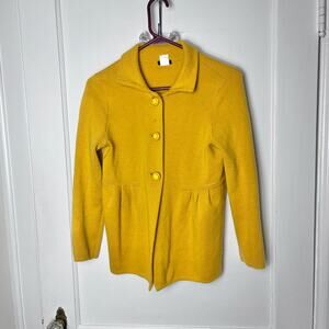 Vintage Y2K J. Crew 100% Wool Peplum Button Mustard Yellow Cardigan Sweater SM
